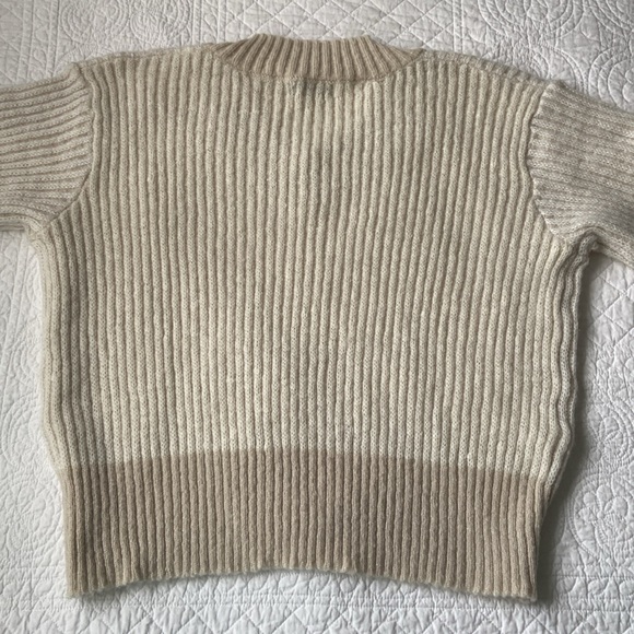 Apparis Anita Two Tone Ribbed Knit V Neck Sweater Cream Tan Large NEW - Picture 8 of 16